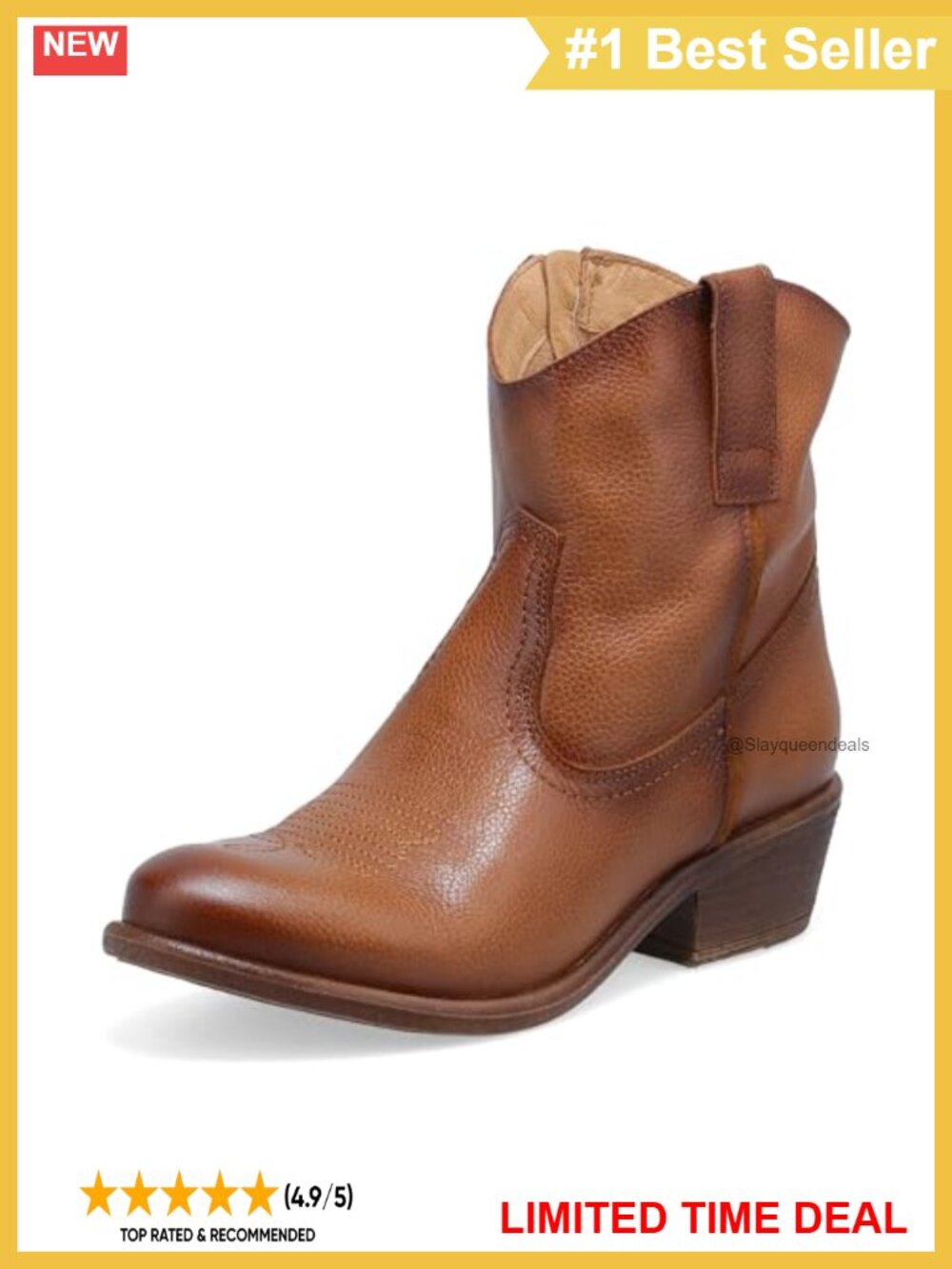 Western Leather Ankle Bootie Cowboy Pull-On Cushioned